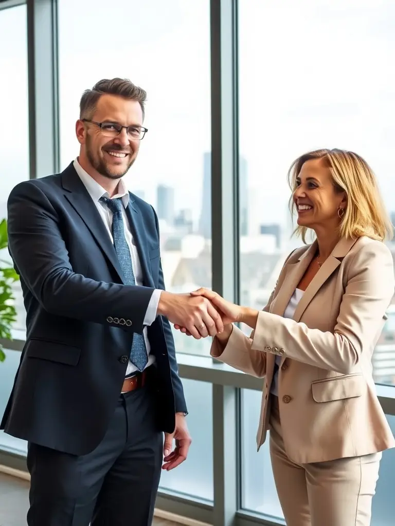 A handshake between two business professionals, representing successful buyer matchmaking.
